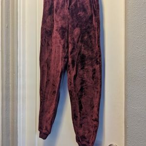 Fuzzy Maroon Lounge Sweats - Teddy Bear Joggers
